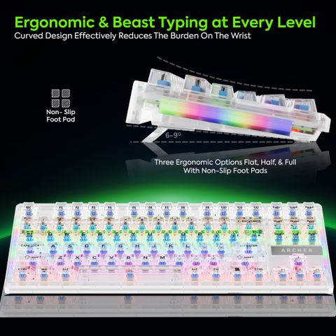 Tizum Archer Tech Lab Wired USB, Wireless Standard Gaming Keyboard Compatible with Desktop, Laptop, Mac, Tablet (White) - Image 7