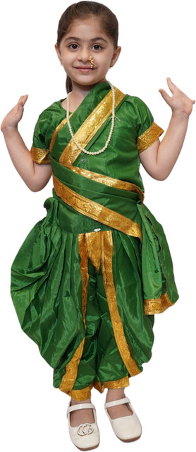 KAKU FANCY DRESSES Marathi Lavni Readymade Saree For Girls, Folk Dance  Dress with Jewelry,10-11 Yrs Kids Costume Wear