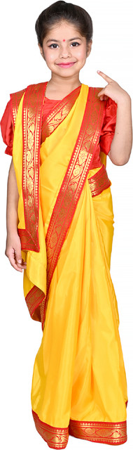 ITSMYCOSTUME Bengali ready to wear Yellow Saree For Girls Kids Folk Dance  Costume Kids Costume Wear