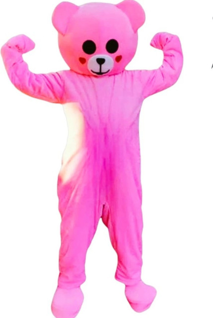 GLOBAL HALLOWEEN MASCOT New Stylish Pink Teddy Bear Mascot Costume Adult  Size Feet Kids Costume Wear