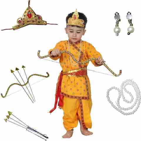 KAKU FANCY DRESSES Ram Costume For Boys, Yellow Cotton Kurta For