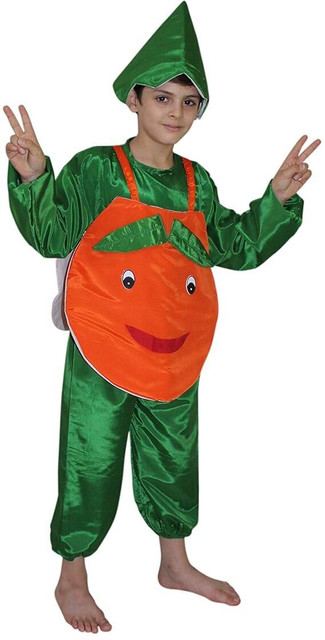 KAKU FANCY DRESSES Fruit Costume Orange Dress for Boys Girls Orange  Green, 3-4 Years Kids Costume Wear