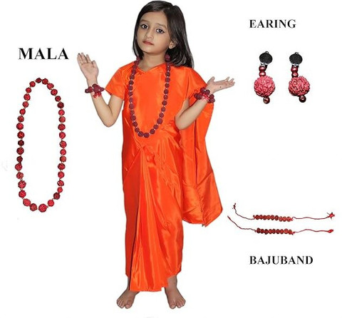 KAKU FANCY DRESSES Vanvasi Seeta Costume For Girls Orange Saree