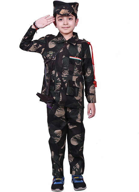 INFLOW COLLECTION INFLOW COLLECTIONS Army Dress for Boys and Girls ||  Shirt, pant cap, Kids Costume Wear