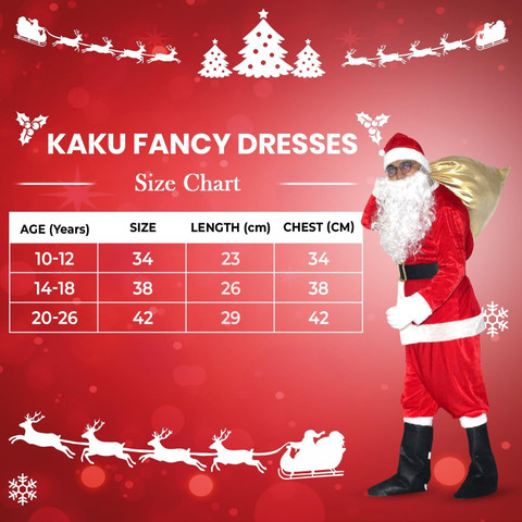 KAKU FANCY DRESSES Santa Claus Costume with Beard, Boot, Specs