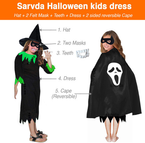 Robe Fille Halloween Olive Mae - Taille 10, Vert, Motifs Chat Et Citrouille - Occasion Très Bon état