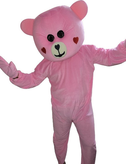 GLOBAL HALLOWEEN MASCOT High Quality Pink Teddy Bear Mascot Costume Adult  Size Feet Kids Costume Wear