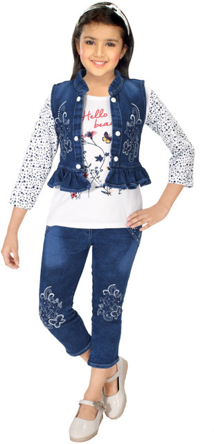 I Naina Dresses Girls Party(Festive) Jacket T-shirt, Jeans