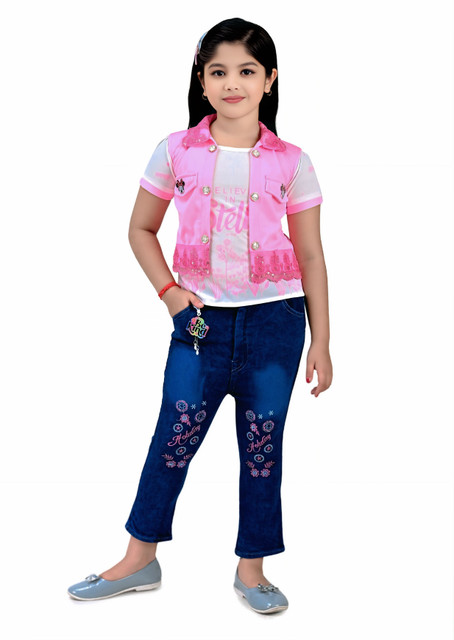 Litikit Fashion Girls Party(Festive) Top Jeans