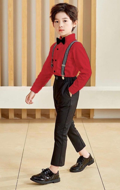 black dress shirt red bow tie