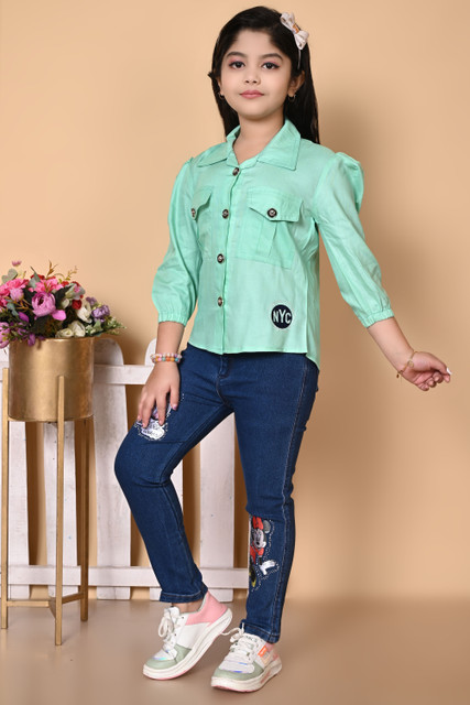 Adams Jabong Kids Wear Buy Kids Dress Girls Wear Top, Denim Jacket And  Denim Pant Pcs