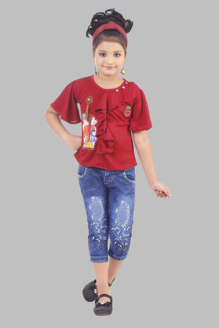 LR GIRLS Baby Girls Party(Festive) Top Jeans