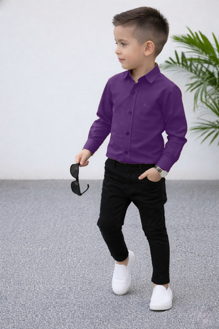 black pants purple dress shirt purple shirt and black pants