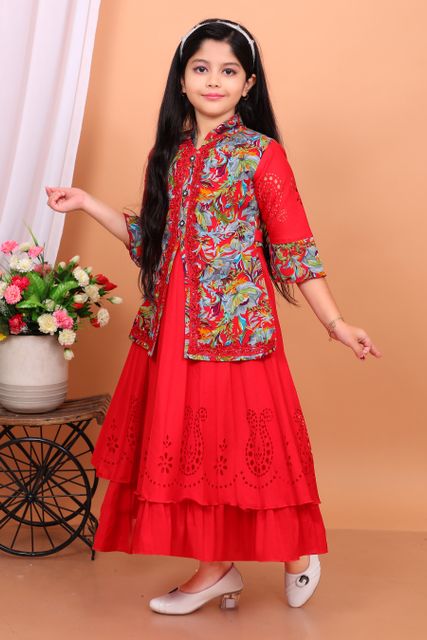 Mdmongaldresses Girls Maxi/Full Length Party Dress (Red, 3/4 Sleeve) - Image 7