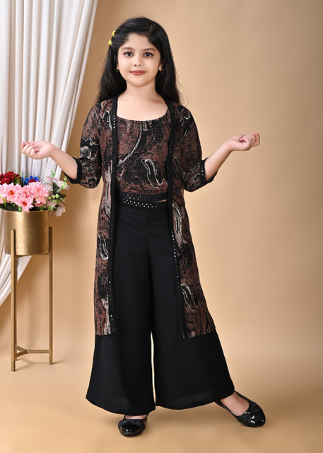 S K Dresses Girls Festive Party Ethnic Jacket, Kurta and Palazzo