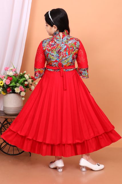 Mdmongaldresses Girls Maxi/Full Length Party Dress (Red, 3/4 Sleeve) - Image 6