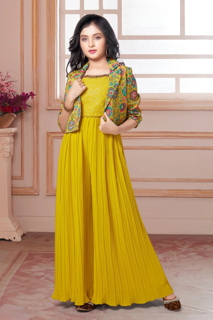 Wommaniya Impex Baby Girls Festive Party, Wedding Ethnic Jacket, Blouse  and Palazzo Set