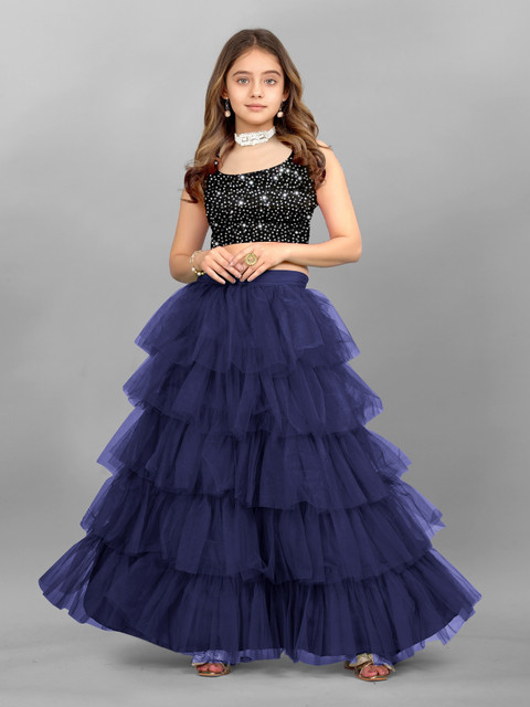 LADY SHOPI Girls Lehenga Choli Party Wear Embellished Lehenga Crop Top
