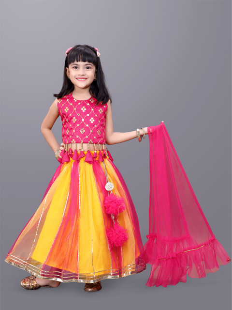 satyamfab Baby Girls Lehenga Choli Party Wear Solid, Embellished Lehenga,  Choli and Dupatta Set