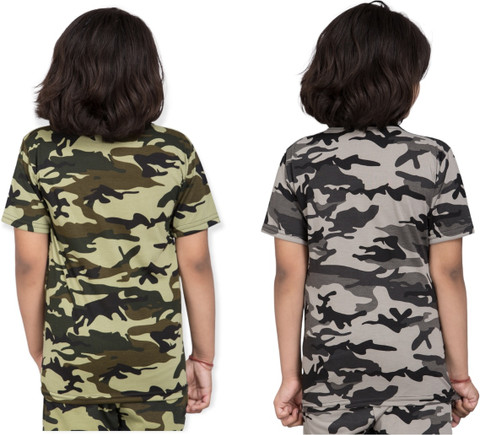 TINY TOON Boys Girls Military Camouflage Cotton Blend Regular T Shirt