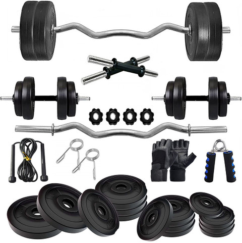 KrinFitness 20 kg 30KG PVC Dumbbell Plate Set with 3Ft Curl Rod