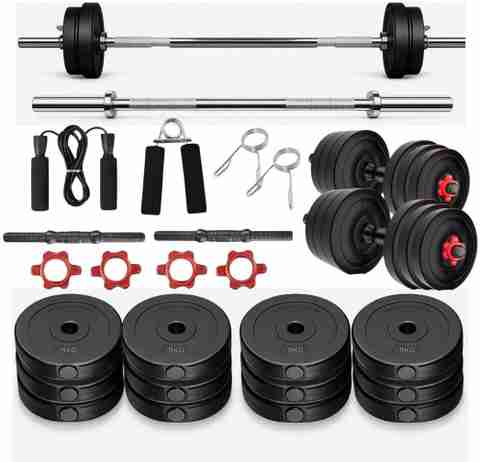 JASMINE FITNESS 30KG PVC Weight Set With 3 Feet Straight Barbell Rod Fitness Accessory Kit Kit - Image 4