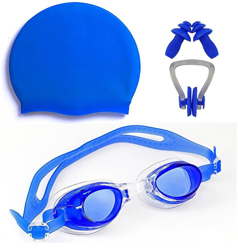 ADONYX Silicone Swim Cap and Goggles with Silicone Nose Clip Earplugs  Cover Ears Swimming Kit