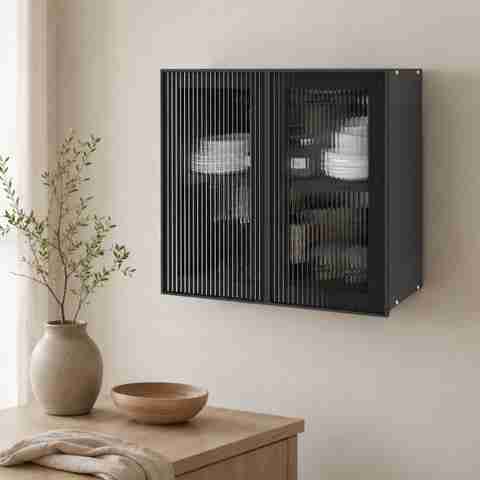 Shutter Handless SPECIALITY PANELS Black Prof 2 Door Fluted Glass handless Shutter Free ...