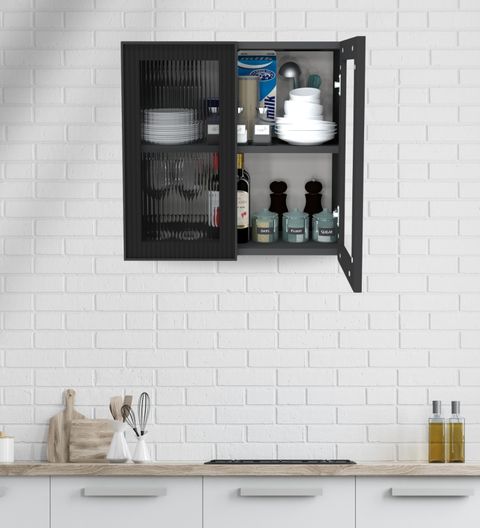 Shutter Handless SPECIALITY PANELS Aluminium Black Profile 2 Door Fluted Plain Glass ...