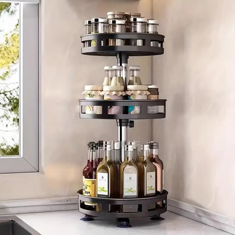 Sampri Containers Kitchen Rack Iron 360 Degree Multi-functional Rotating  Shelf, Large Capacity Multi-layer Storage