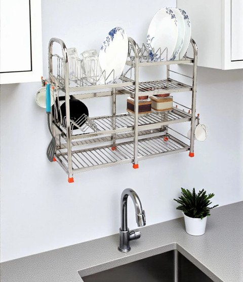 Amol Utensil Kitchen Rack Steel Premium Stainless Steel Dish Wall Mount  Utensils Table top Vessels Kitchen Organizer Rack