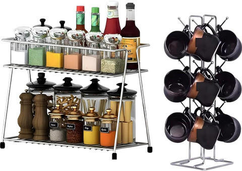 Flipkart SmartBuy Utensil Kitchen Rack Steel Combo Spices 2-Tier Trolley  and Cup Stand Kitchen Storage