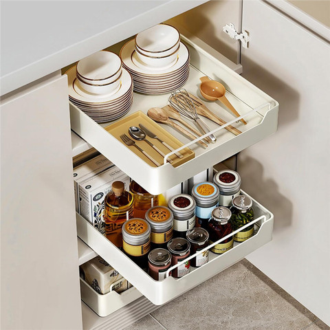 2 Pack Pull Out Cabinet Organizer 21 inch Deep,Expandable Pull out