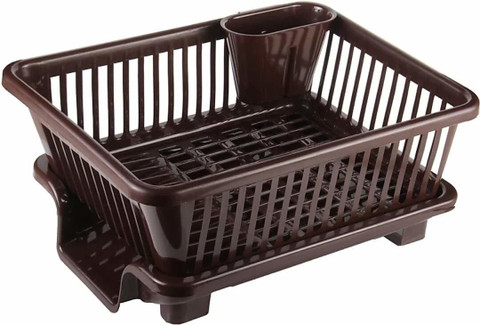 DreamVilla Dish Drainer Kitchen Rack Plastic in Large Sink Dish Drainer  Washing Basket With Removable Tray Utensils Dish Washing Rack Dish Drainer 