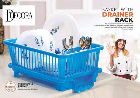 DDecora Dish Drainer Kitchen Rack Plastic in Large Sink Set