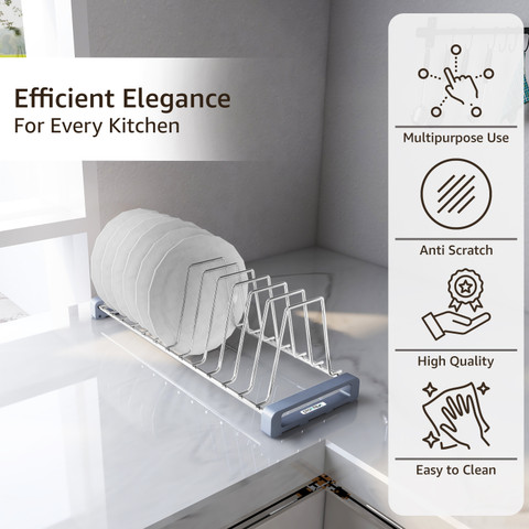 Plantex Plate Kitchen Rack Steel Stainless Steel Plate Stand/Dish  Rack/Thali Stand for Modular Kitchen (Chrome)