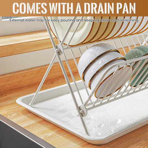 SUPVOX Dish Drainer Kitchen Rack Steel H20 Foldable Dish Drying Rack with  Drainboard Stainless Steel Tier Dish Rack