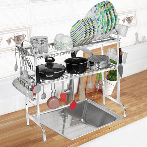 Utensils Stand Over The Sink Metal Dish Rack Adjustable Tier Sink