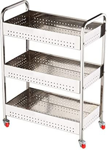 DEVRSHREE Layer Stainless Steel Folding Onion Potato Trolley With Stand  and Wheel Stainless Steel Kitchen Trolley