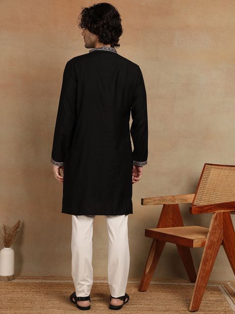 House of Pataudi Embroidered Viscose Rayon Straight Kurta (Black) - Image 8