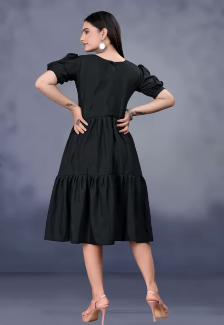 RILAKE Women Fit and Flare Black Below Knee Dress - Buy RILAKE Women Fit  and Flare Black Below Knee Dress Online at Best Prices in India |  Flipkart.com