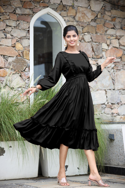 Jash Creation Women Fit and Flare Black Below Knee Dress - Buy