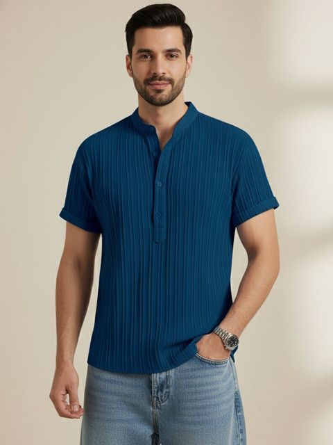 Metronaut Men Striped Casual Blue Shirt