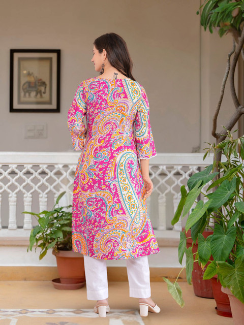 Nayasi Women Floral Straight Kurta For Women (Pink, XXL)