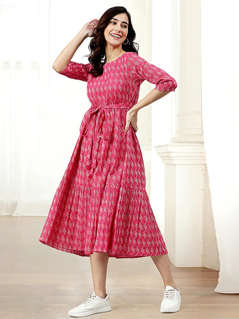 RILAKE Women Gown Pink, Grey Below Knee Dress - Buy RILAKE Women Gown Pink,  Grey Below Knee Dress Online at Best Prices in India | Flipkart.com