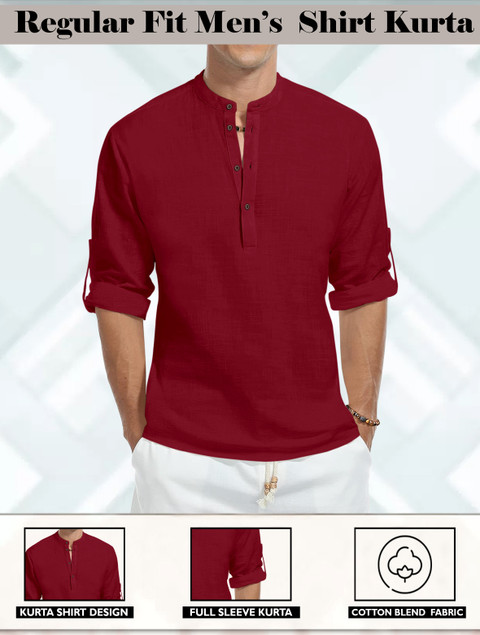 Fifth U Men Short Kurta For Men (Maroon, S)