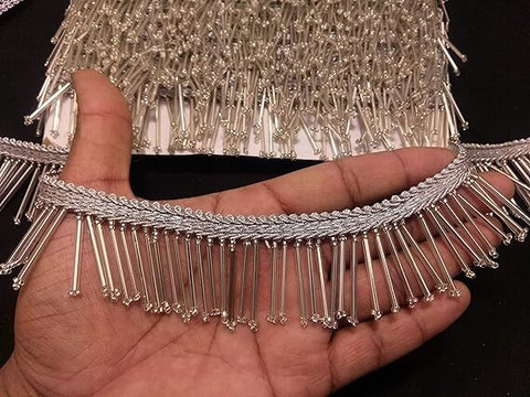 Swag Enterprises Silver Pipe Lace With Hanging Latkan Lace for Saree, Dress,  Lehenga 2M Lace Lace Reel Price in India - Buy Swag Enterprises Silver Pipe  Lace With Hanging Latkan Lace for