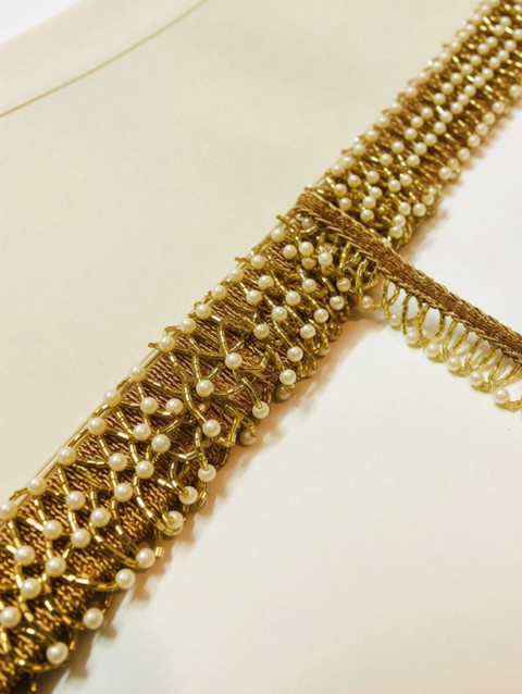 Avyalik Golden Pearl and Beads lace 8.5 Meter For Dress, Craft, Home Decor  Golden Pear Golden Pearl and Beads lace 8.5 Meter For Dress, Craft, Home  Decor Golden Pearl Lace Reel Price