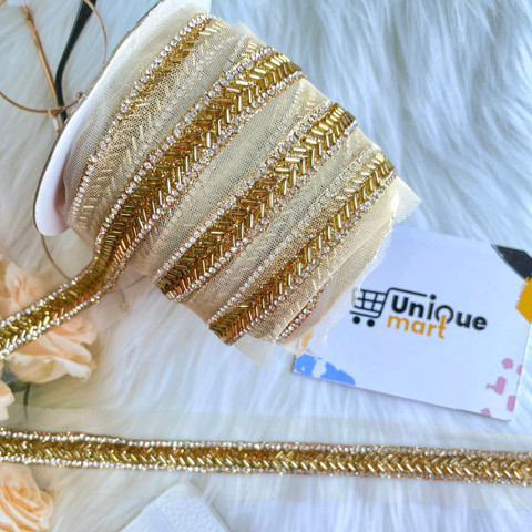 uniquemart Golden Stone Lace, Stone Work Lace, Golden Lace Border