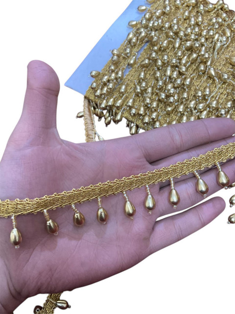 DIVARA Golden Tassels Latkan Laces Heavy Pipe Border for Dresses